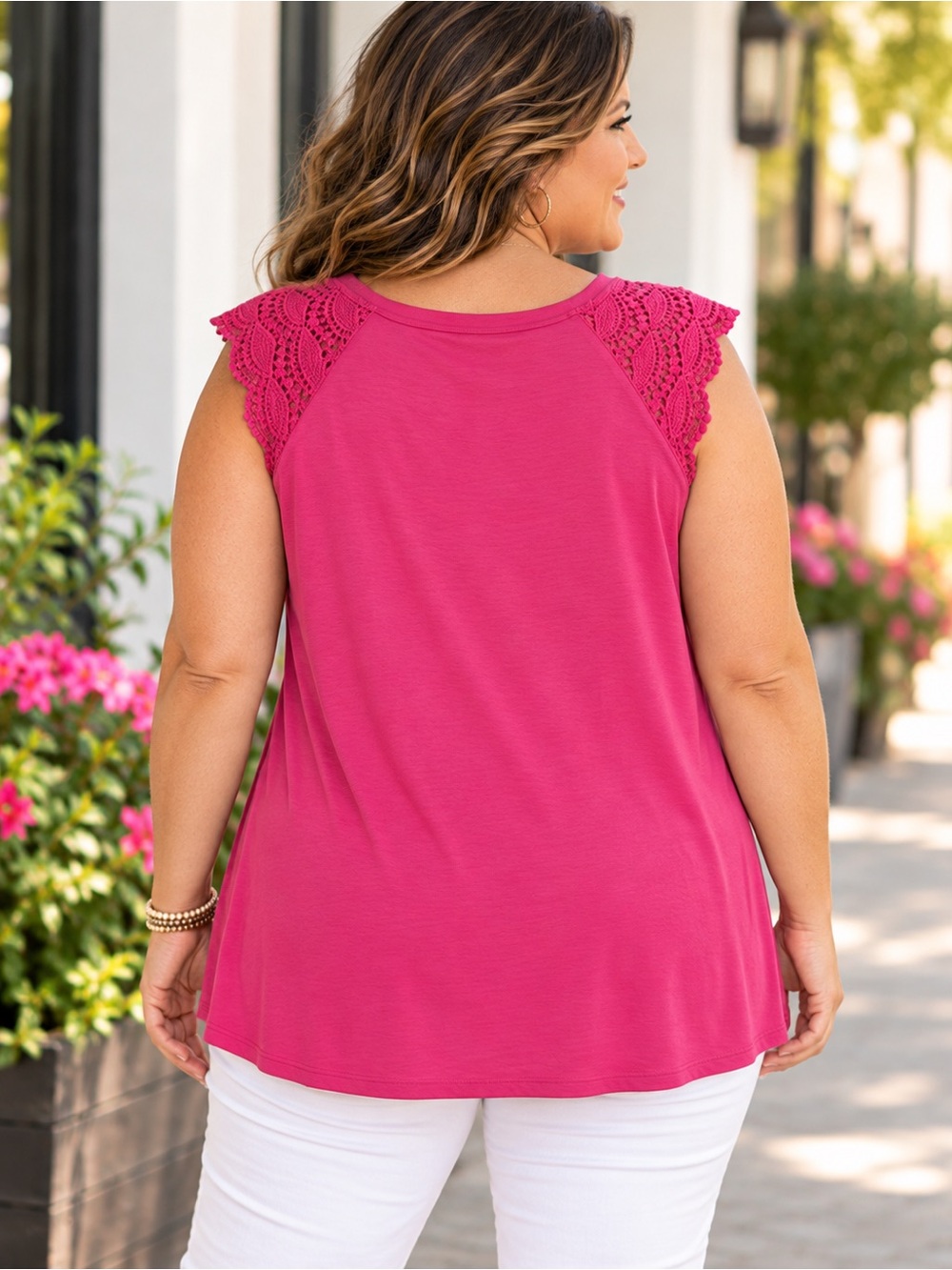 AVA & VIV Top Paradise Pink Crochet Lace V-Neck Cap Sleeve Women’s Plus Size 1X - Picture 3 of 16